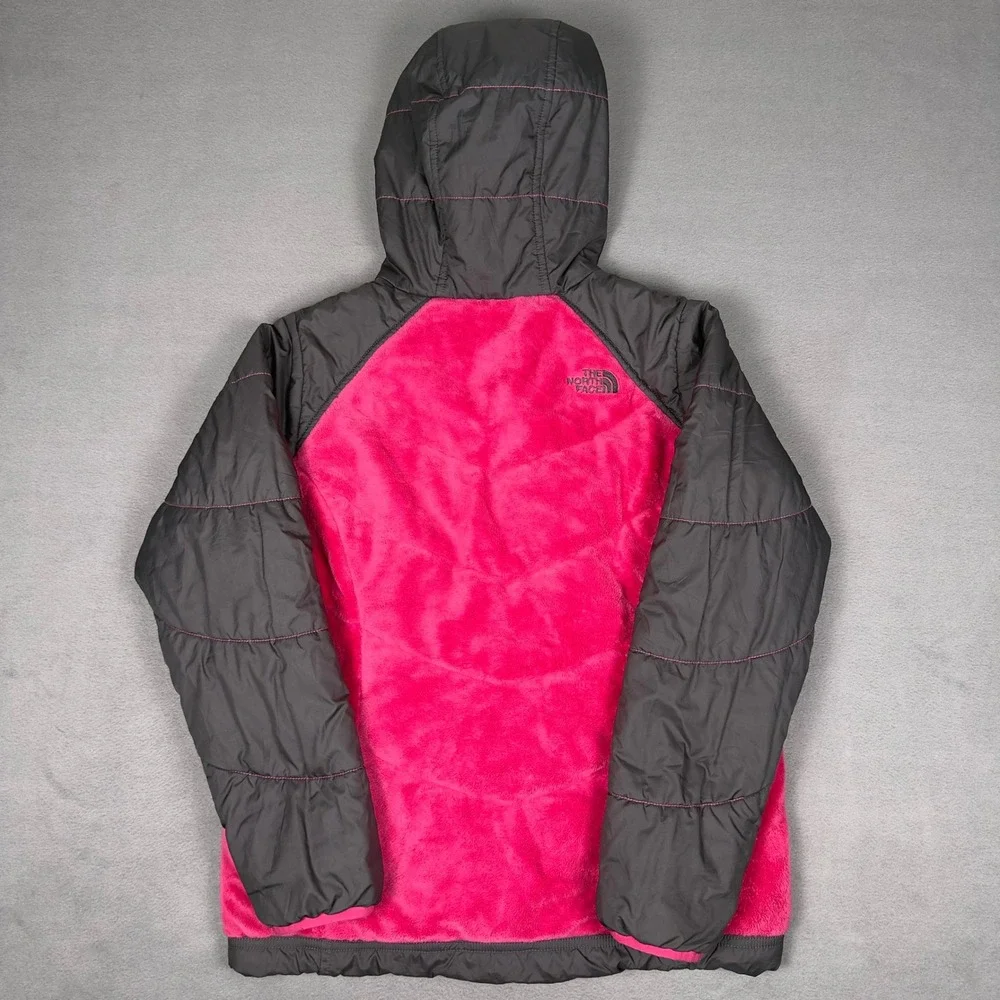North Face Girls XL Pink Grey Hybrid Fleece Hooded Jacket fits Womens XS/S‎
